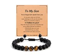 YKZOMP To Mens Boy Natural Stone Adjustable Bracelet, Birthday Christmas Gifts for Dad, Son, Grandpa, Bonus Dad, Uncle, adjustable from 5.9 inches to 10.3 inches, Stone