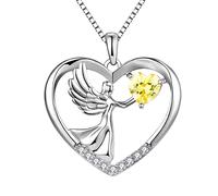 YL Angel Necklace 925 Sterling Silver cut November Birthstone Citrine Guardian Angel Wing Pendant for Women
