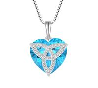YL Celtic Knot Heart Necklace 925 Sterling Silver cut March Birthstone Aquamarine Pendant Neckalce Jewellery Gifts for Women Wife Girlfriend