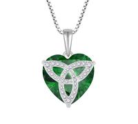 YL Celtic Knot Heart Necklace 925 Sterling Silver cut May Birthstone Simulated Emerald Pendant Neckalce Jewellery Gifts for Women Wife Girlfriend