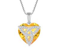 YL Celtic Knot Heart Necklace 925 Sterling Silver cut November Birthstone Citrine Pendant Neckalce Jewellery Gifts for Women Wife Girlfriend