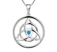 YL Celtic Necklace 925 Sterling Silver March Birthstone Aquamarine Blue Celtic Knot Pendant Necklace for Women, Chain Length 45+3CM