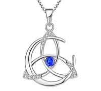 YL Celtic Necklace 925 Sterling Silver September Birthstone Spinel Blue Moon and Celtic Knot Drop Pendant for Women, Chain Length 45+3CM
