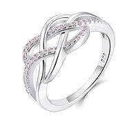YL Celtic Ring 925 Sterling Silver October Birthstone Pink Cubic Zirconia Anniversary Eternity Infinity Celtic Knot Ring for Women(SizeS)
