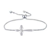 YL Cross Bracelet 925 Sterling Silver cut 5A Cubic Zirconia White Gold Plated Crucifix Bracelet for Women, adjustable