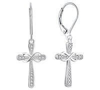 YL Cross Earrings 925 Sterling Silver cut 5A Cubic Zirconia White Gold Plated Crucifix Drop Earrings for Women