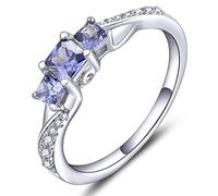 YL Engagement Ring 925 Sterling Silver Princess cut December Birthstone Tanzanite 3 Stone Wedding Ring for Women Bride(SizeQ)