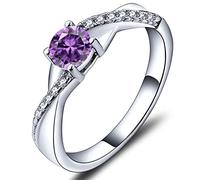 YL Engagement Ring 925 Sterling Silver with February Birthstone Amethyst Criss Cross Infinity Solitaire Wedding Ring for Women Bride(SizeL)