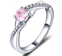 YL Engagement Ring 925 Sterling Silver with October Birthstone Pink Tourmaline Criss Cross Infinity Solitaire Wedding Ring for Women Bride(SizeM)
