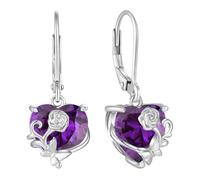 YL Heart Drop Earrings for Women 925 Sterling Silver cut February Birthstone Amethyst Rose Butterfly Dangle Earrings Jewellery Gifts for Wife Girlfriend