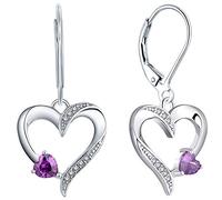 YL Heart Earrings 925 Sterling Silver Love Heart Drop Earrings Amethyst Dangle Earrings Jewelry for Women