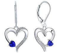 YL Heart Earrings 925 Sterling Silver Love Heart Drop Earrings Blue Sapphire Dangle Earrings Jewelry for Women