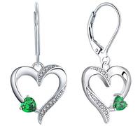 YL Heart Earrings 925 Sterling Silver Love Heart Drop Earrings Simulated Emerald Dangle Earrings Jewelry for Women