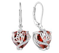 YL Heart Earrings for Women 925 Sterling Silver Dangle Earrings January Birthstone Garnet Butterfly Drop Earrings Jewellery Gifts for Wife Girlfriend, NE72041B1