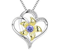 YL Heart Necklace 925 Sterling Silver cut December Birthstone Tanzanite Lily Flower Love Pendant for Women,Chain 45+3CM