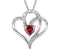 YL Heart Necklace 925 Sterling Silver cut January Birthstone Garnet Engrave "I Love you to the Moon and Back" Pendant for Women,Chain 45+3CM