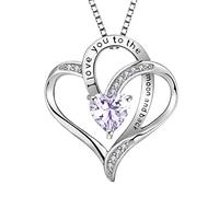 YL Heart Necklace 925 Sterling Silver cut June Birthstone Alexandrite Engrave "I Love you to the Moon and Back" Pendant for Women,Chain 45+3CM