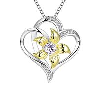 YL Heart Necklace 925 Sterling Silver cut June Birthstone Alexandrite Lily Flower Love Pendant for Women,Chain 45+3CM