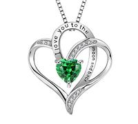 YL Heart Necklace 925 Sterling Silver cut May Birthstone Green Cubic Zirconia Engrave "I Love you to the Moon and Back" Pendant for Women,Chain 45+3CM