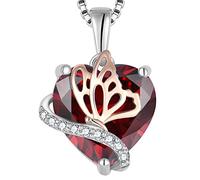 YL Heart Necklace for Women 925 Sterling Silver cut January Birthstone Garnet Butterfly Pendant Neckalce Jewellery Gifts for Her Wife Girlfriend