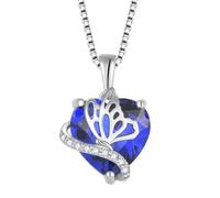 YL Heart Necklace for Women 925 Sterling Silver cut September Birthstone Sapphire Butterfly Pendant Neckalce Jewellery Gifts for Wife Girlfriend