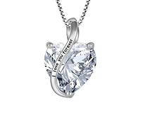 YL Heart Necklace for Women 925 Sterling Silver "I love you forever"Pendant April Birthstone White Cubic Zirconia Necklace Jewellery Gifts for Wife Mum Girlfriend Her