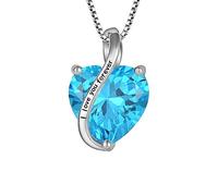 YL Heart Necklace for Women 925 Sterling Silver "I love you forever"Pendant March Birthstone Aquamarine Necklace Jewellery Gifts for Wife Mum Girlfriend Her