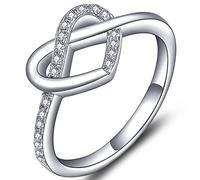 YL Heart Ring 925 Silver with Cubic Zirconia Love Heart Knot Infinity Engagement Ring for Women(Size P)