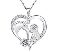 YL Horse Necklace 925 Sterling Silver cut April Birthstone White Cubic Zirconia Engrave "I love you" Horse Heart Pendant Jewelry for Women Girlfriend