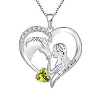 YL Horse Necklace 925 Sterling Silver cut August Birthstone Peridot Green Cubic Zirconia Engrave "I love you" Horse Heart Pendant Jewelry for Women Girlfriend