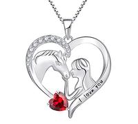 YL Horse Necklace 925 Sterling Silver cut July Birthstone Ruby Engrave "I love you" Horse Heart Pendant Jewelry for Women Girlfriend