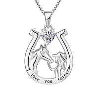 YL Horseshoe Necklace 925 Sterling Silver cut April Birthstone White Cubic Zirconia "I love you forever" Horse Pendant Jewelry for Women Girlfriend