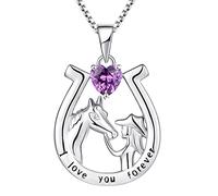 YL Horseshoe Necklace 925 Sterling Silver cut February Birthstone Amethyst Engrave "I love you forever" Horse Pendant Jewelry for Women Girlfriend