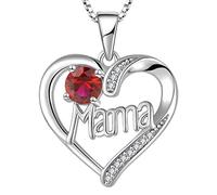 YL Mama Necklace 925 Sterling Silver cut July Birthstone Ruby Mama Pendant for Women