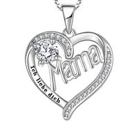 YL Mama Necklace 925 Sterling Silver Engraved"Ich liebe dich" cut April Birthstone White Cubic Zirconia Mama Pendant for Women