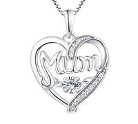 YL Mum Necklace 925 Sterling Silver Heartbeat CZ Stone Heart Love Pendant Necklace for Women Mother,45-48 cm(White)