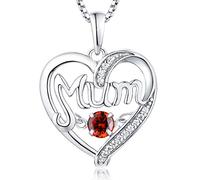 YL Mum Necklace 925 Sterling Silver Heartbeat CZ Stone Heart Love Pendant Necklace for Women Mother,45-48 cm(Garnet)