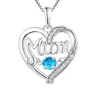 YL Mum Necklace 925 Sterling Silver Heartbeat CZ Stone Heart Love Pendant Necklace for Women Mother,45-48 cm(Blue)