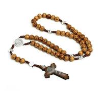 YL Religious Handmade Jesus Pendant Rosary Jewelry Wood Beads with Virgin Mary Cross Pearl-for or Party [Brown Religious,44+15CM]
