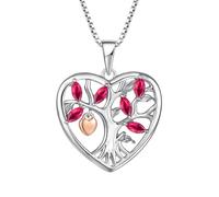 YL Tree of Life and Padlock Necklace 925 Sterling Silver cut July Birthstone Ruby Family Tree Pendant Neckalce Jewellery Gifts for Women Wife Girlfriend