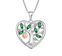 YL Tree of Life and Padlock Necklace 925 Sterling Silver cut May Birthstone Simulated Emerald Family Tree Pendant Neckalce Jewellery Gifts for Women Wife Girlfriend