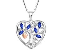 YL Tree of Life and Padlock Necklace 925 Sterling Silver cut September Birthstone Sapphire Family Tree Pendant Neckalce Jewellery Gifts for Women Wife Girlfriend