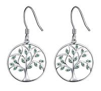 YL Tree of Life Drop Earrings 925 Sterling Silver Emerald Fishhook Dangle Earrings for Women