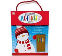 YLAB 2x Christmas Activity Book Set for Kids - Colouring, Sticker & Puzzle Books with Pencils - Festive Gift for Children Age 3-10 - Travel Activity Pack in Carry Case