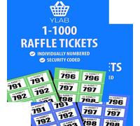 YLAB 2x Raffle Ticket Books 1-1000 - Choose Colour | Perforated, Security Numbered | 5 Tickets Per Strip | Fundraising, Prize Draws, Cloakroom, Events | Duplicate-Free, Easy Tear (Blue & Green)