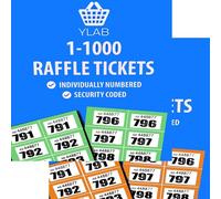 YLAB 2x Raffle Ticket Books 1-1000 - Choose Colour | Perforated, Security Numbered | 5 Tickets Per Strip | Fundraising, Prize Draws, Cloakroom, Events | Duplicate-Free, Easy Tear (Orange & Green)