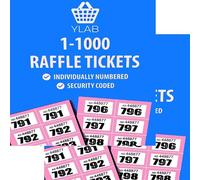 YLAB 2x Raffle Ticket Books 1-1000 - Choose Colour | Perforated, Security Numbered | 5 Tickets Per Strip | Fundraising, Prize Draws, Cloakroom, Events | Duplicate-Free, Easy Tear (2x Pink)
