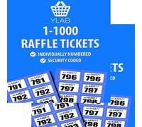 YLAB 2x Raffle Ticket Books 1-1000 - Choose Colour | Perforated, Security Numbered | 5 Tickets Per Strip | Fundraising, Prize Draws, Cloakroom, Events | Duplicate-Free, Easy Tear (2x Blue)