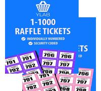 YLAB 2x Raffle Ticket Books 1-1000 - Choose Colour | Perforated, Security Numbered | 5 Tickets Per Strip | Fundraising, Prize Draws, Cloakroom, Events | Duplicate-Free, Easy Tear (Purple & Pink)