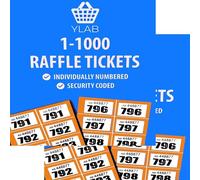 YLAB 2x Raffle Ticket Books 1-1000 - Choose Colour | Perforated, Security Numbered | 5 Tickets Per Strip | Fundraising, Prize Draws, Cloakroom, Events | Duplicate-Free, Easy Tear (2x Orange)